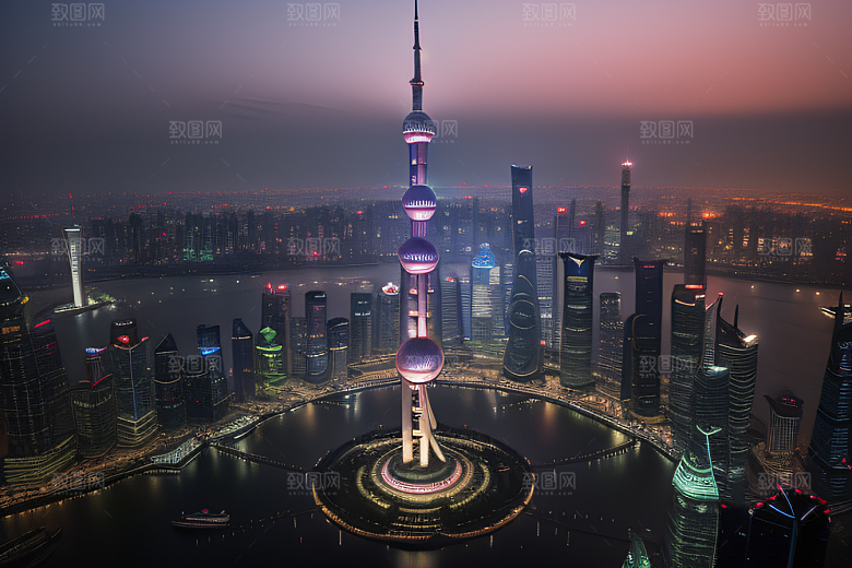 上海之光东方明珠塔的璀璨夜景
