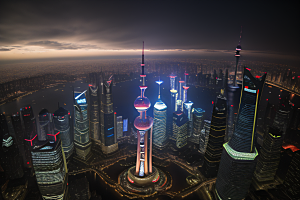 上海之光东方明珠塔的璀璨夜景