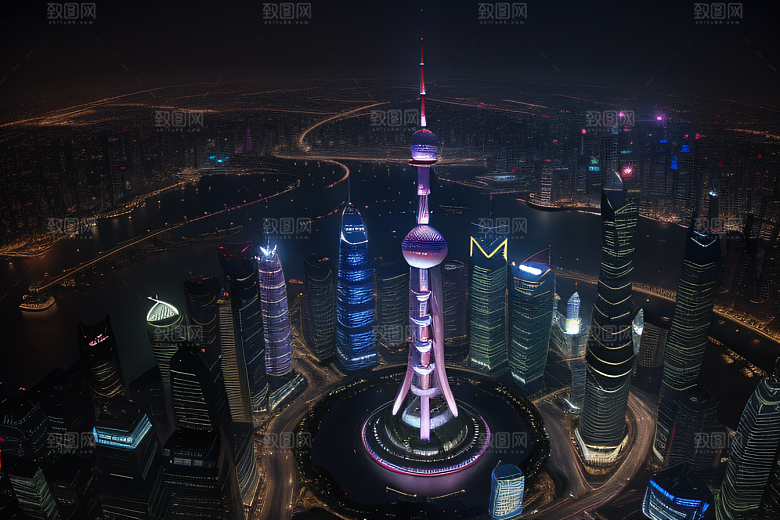 上海之光东方明珠塔的璀璨夜景