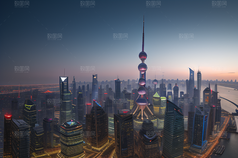 上海之光东方明珠塔的璀璨夜景