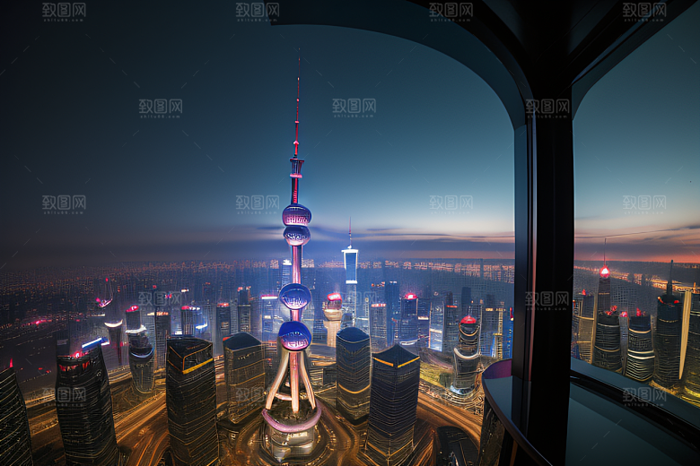 上海之光东方明珠塔的璀璨夜景
