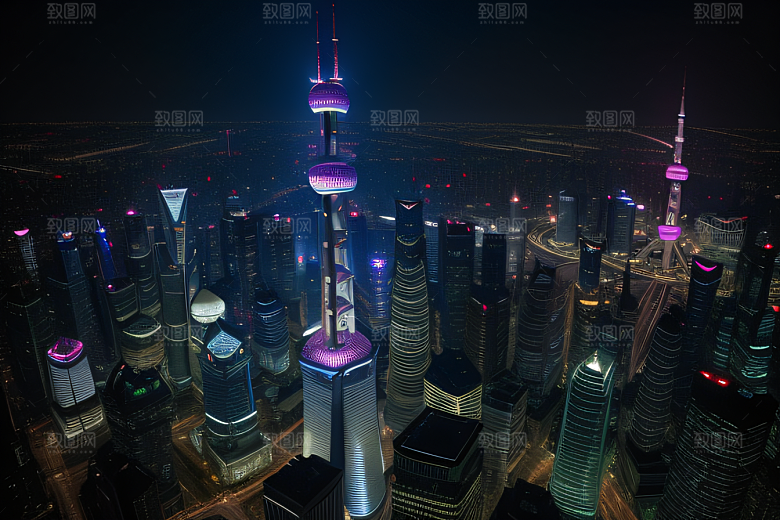 上海的天际之塔东方明珠塔的震撼美景