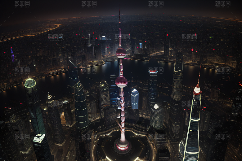 上海的天际之塔东方明珠塔的震撼美景