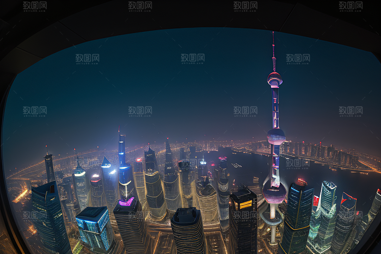 上海的天际之塔东方明珠塔的震撼美景