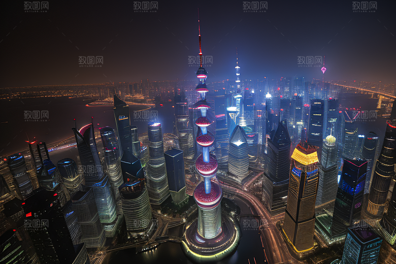 上海的天际之塔东方明珠塔的震撼美景