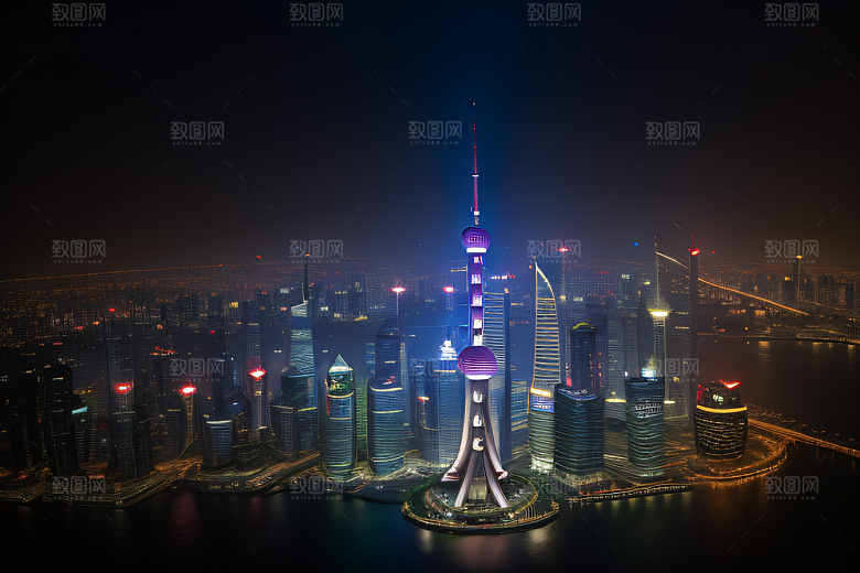 上海的天际之塔东方明珠塔的震撼美景
