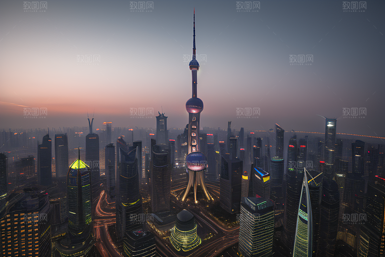 上海的天际之塔东方明珠塔的震撼美景