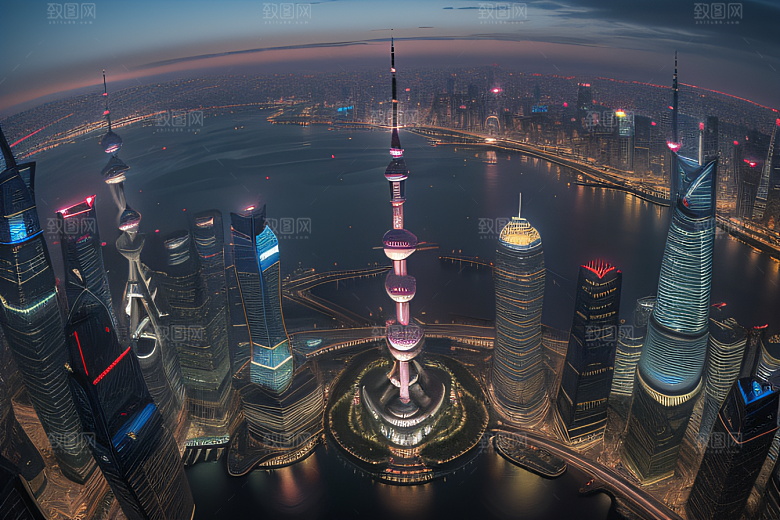 上海的天际之塔东方明珠塔的震撼美景