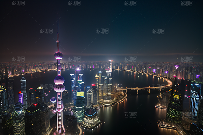 上海的天际之塔东方明珠塔的震撼美景