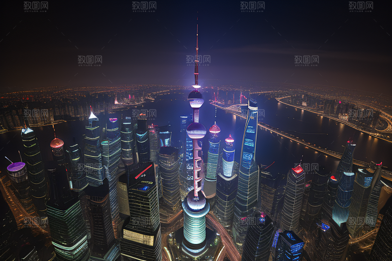 上海的天际之塔东方明珠塔的震撼美景