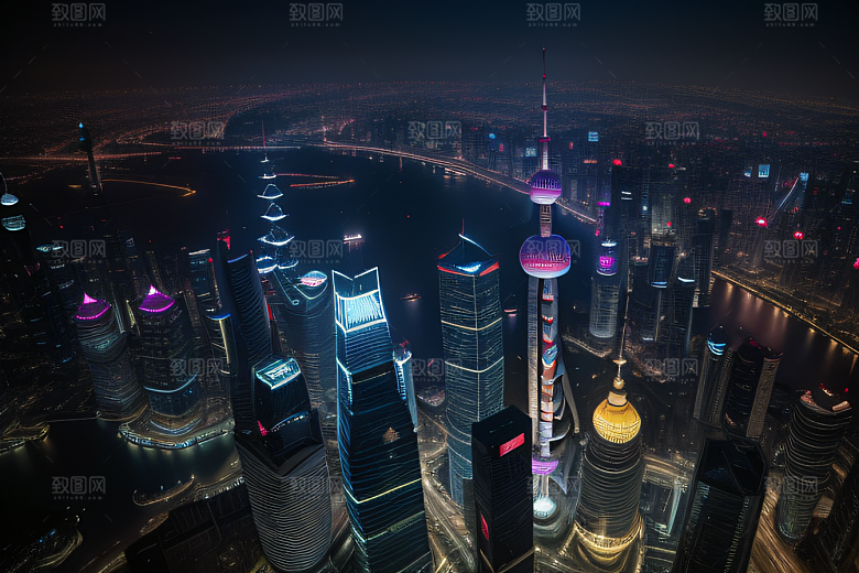 上海的天际之塔东方明珠塔的震撼美景