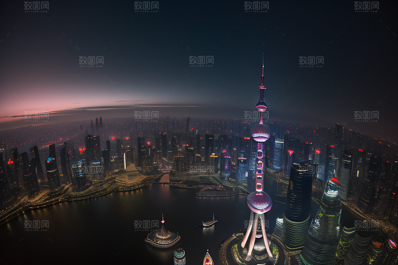 上海的天际之塔东方明珠塔的震撼美景