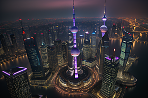 上海的天际之塔东方明珠塔的震撼美景