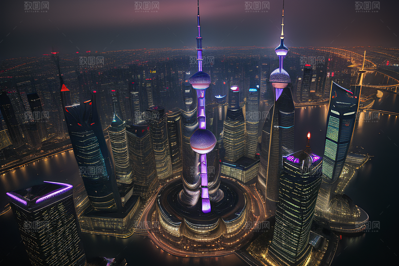 上海的天际之塔东方明珠塔的震撼美景