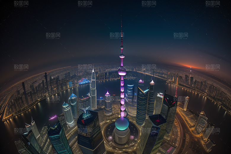 上海的天际之塔东方明珠塔的震撼美景