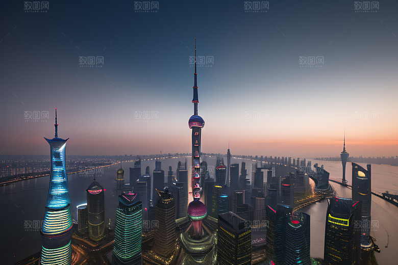 上海的天际之塔东方明珠塔的震撼美景