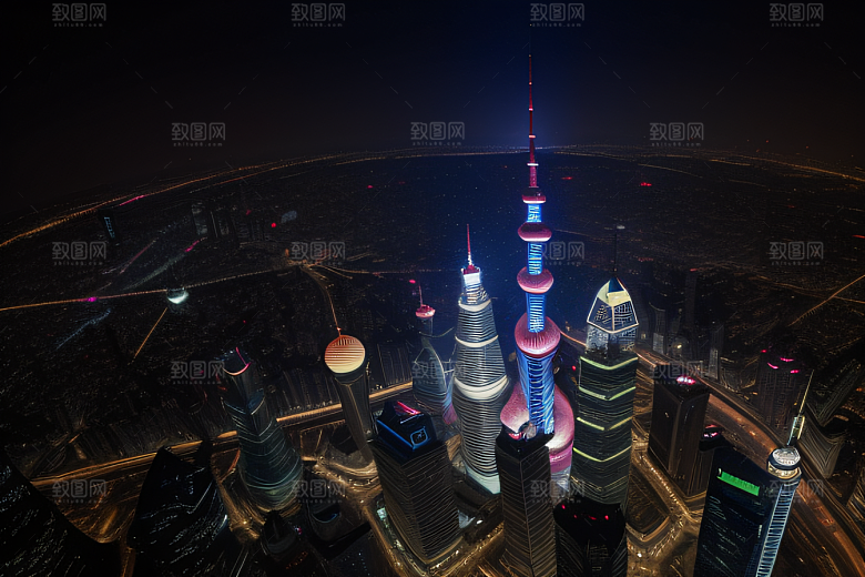 上海的天际之塔东方明珠塔的震撼美景