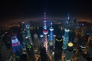 上海的天际之塔东方明珠塔的震撼美景