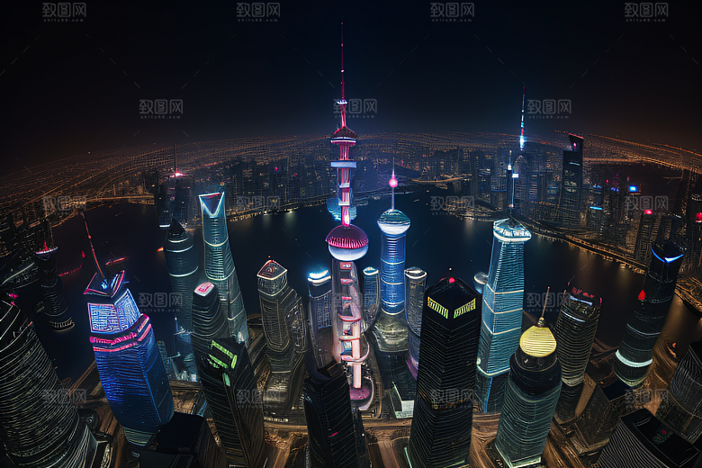 上海的天际之塔东方明珠塔的震撼美景