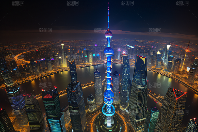 上海地标建筑东方明珠塔的壮丽景观