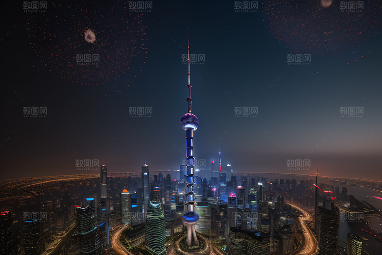 上海地标建筑东方明珠塔的壮丽景观