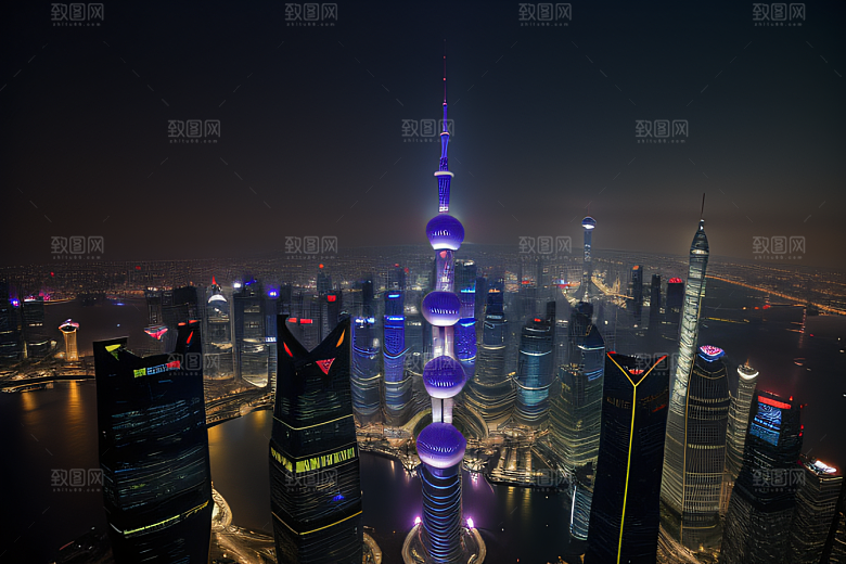 上海地标建筑东方明珠塔的壮丽景观