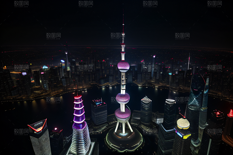 上海地标建筑东方明珠塔的壮丽景观