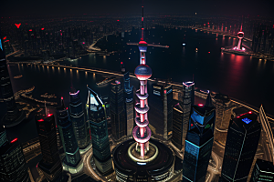 上海地标建筑东方明珠塔的壮丽景观