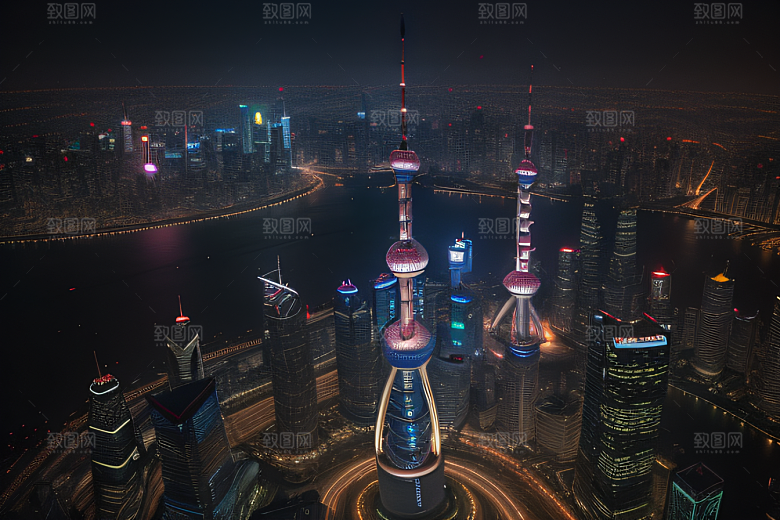 上海地标建筑东方明珠塔的壮丽景观
