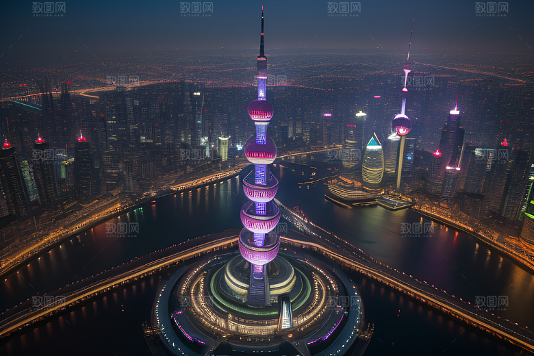 上海地标建筑东方明珠塔的壮丽景观