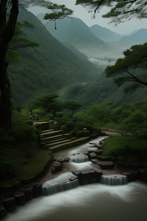 武夷山的传统中国水墨画风格 神秘自然之美