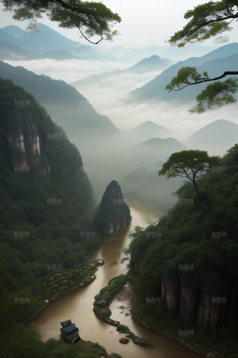 武夷山的传统中国水墨画风格 神秘自然之美