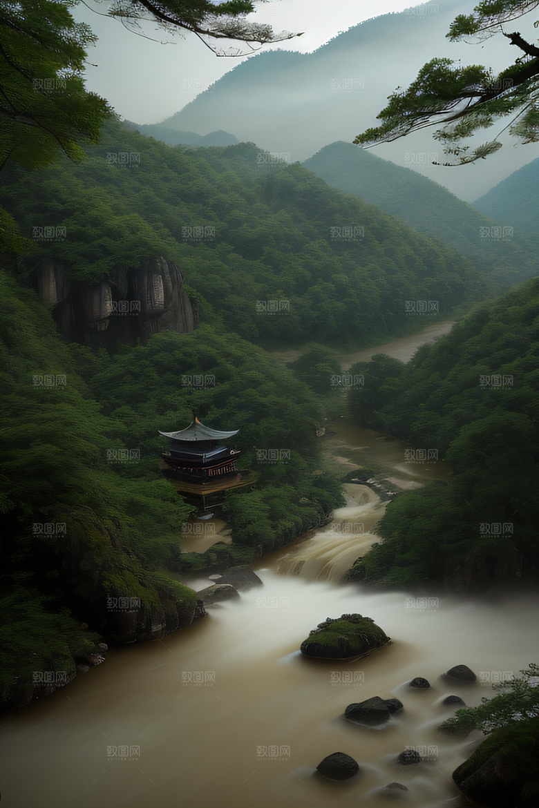 武夷山的传统中国水墨画风格 神秘自然之美