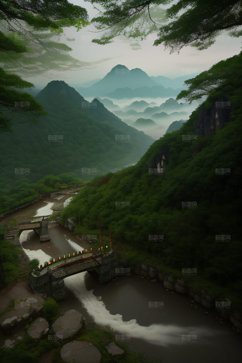 神秘山谷的薄雾武夷山的幽静氛围