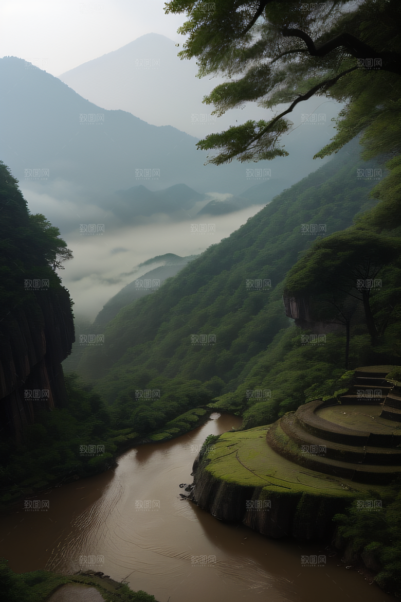神秘山谷的薄雾武夷山的幽静氛围