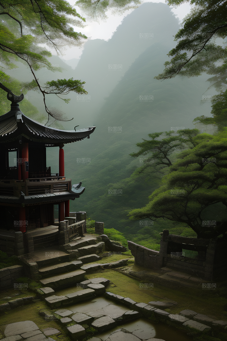 神秘山谷的薄雾武夷山的幽静氛围