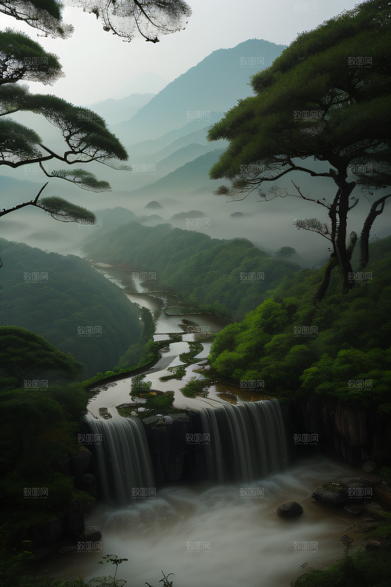 神秘山谷的薄雾武夷山的幽静氛围