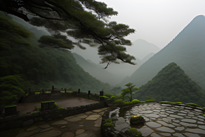 薄雾笼罩的武夷山神秘迷人的山谷风景