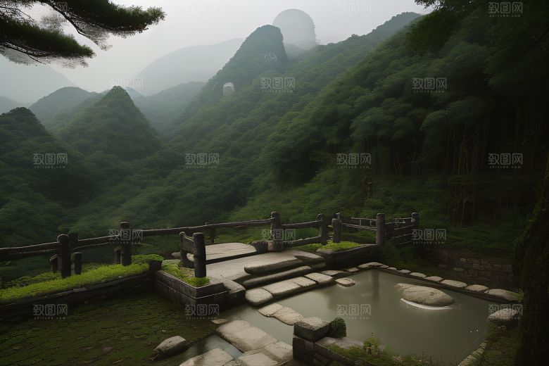 薄雾笼罩的武夷山神秘迷人的山谷风景