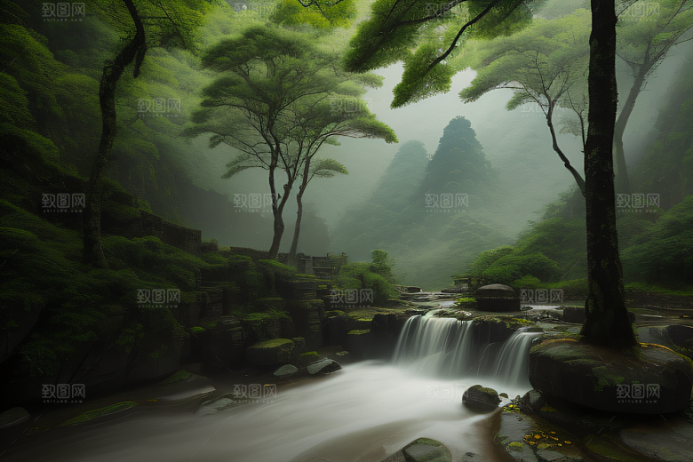 薄雾笼罩的武夷山神秘迷人的山谷风景