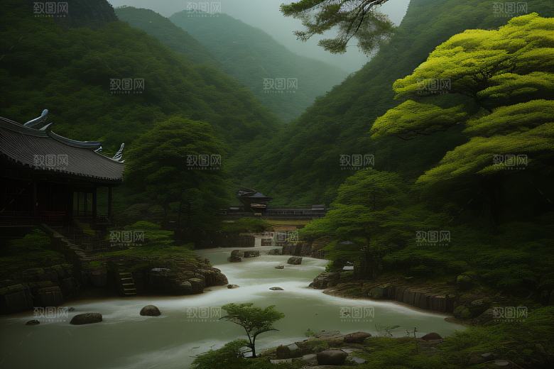 薄雾笼罩的武夷山神秘迷人的山谷风景