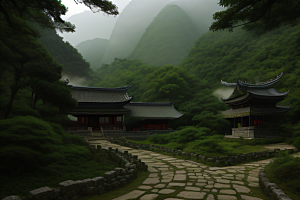 薄雾笼罩的武夷山神秘迷人的山谷风景