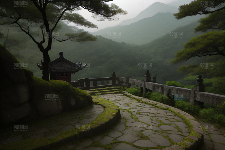 薄雾笼罩的武夷山神秘迷人的山谷风景