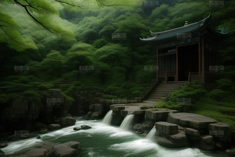 薄雾笼罩的武夷山神秘迷人的山谷风景