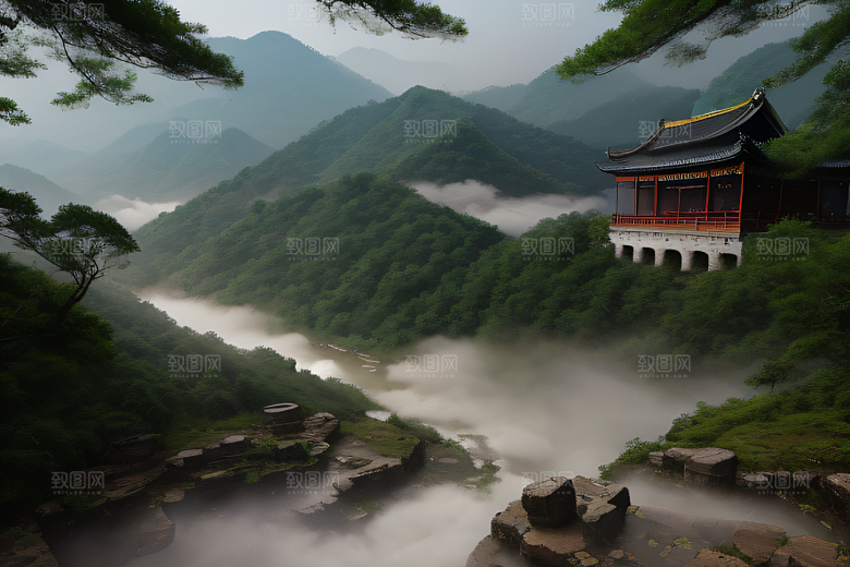 薄雾笼罩的武夷山神秘迷人的山谷风景