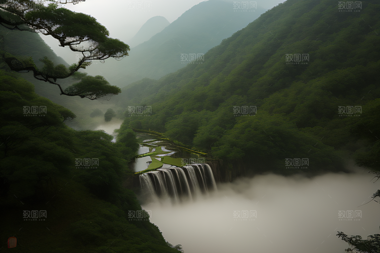 薄雾笼罩的武夷山神秘迷人的山谷风景