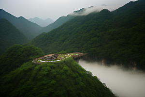 薄雾笼罩的武夷山神秘迷人的山谷风景