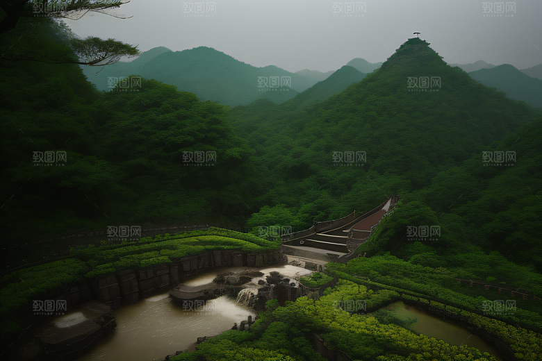 薄雾笼罩的武夷山神秘迷人的山谷风景