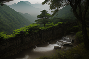 薄雾笼罩的武夷山神秘迷人的山谷风景