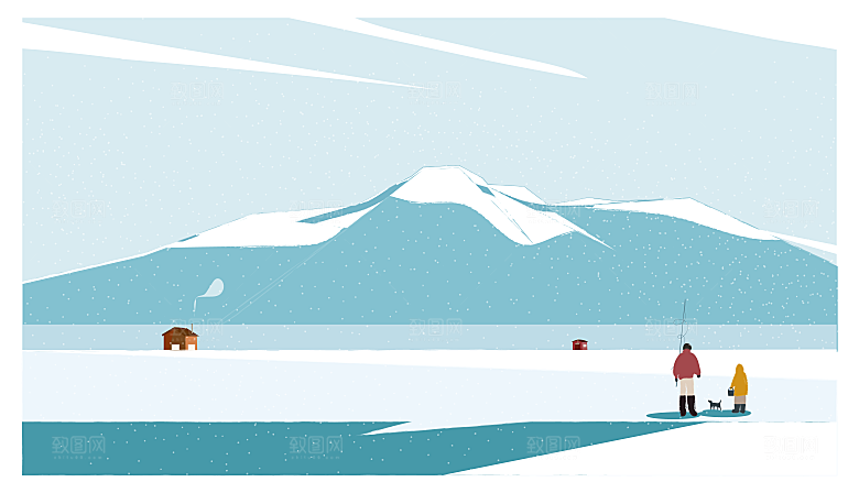 卡通冬日雪季冬季雪地雪人景人物展板设计